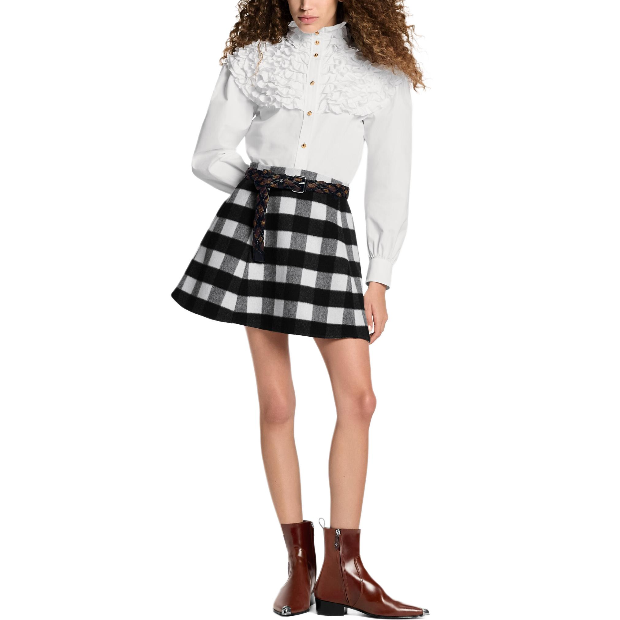 (Women) LOUIS VUITTON FW25 Plaid Flare Skirt with Invisible Back Zipper Casual 1AIQOY 圖 5