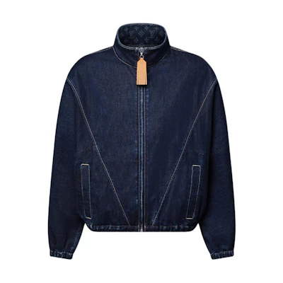 (Women) LOUIS VUITTON FW25 Zip-Up Denim Jacket with Stand Collar and Elastic Hem 1AIQDO
