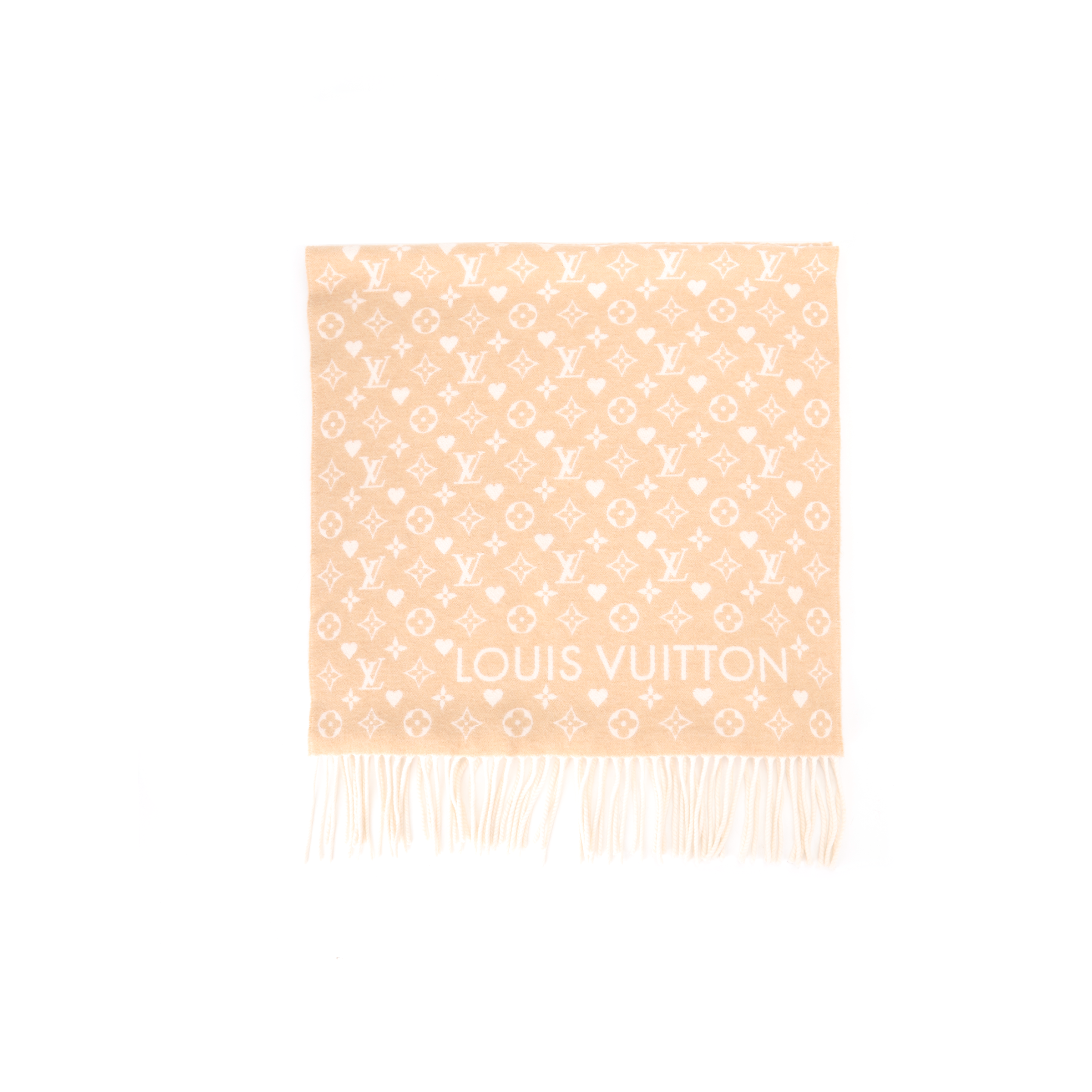 (Women) Louis Vuitton Game On Monogram Reversible Tassel Wool Scarf Beige Women’s. M76900