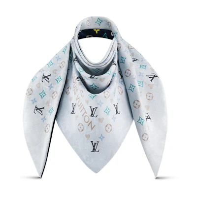 (Women) LOUIS VUITTON Game On Silk Wool Fashion Scarf for Women Blue. M77362