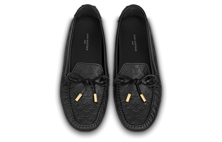 Shop LOUIS VUITTON Gloria 航海系列 牛皮 系带 時尚 莫卡辛鞋 女款 黑色