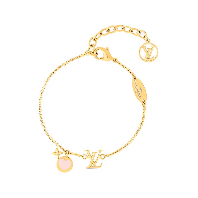 (Women) Louis Vuitton Gold Enamel Heart Charm Metal Bracelet for Women. M1211A