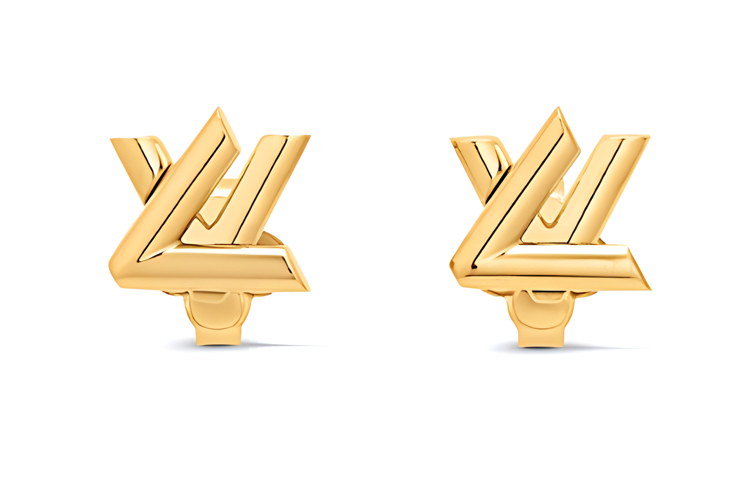 (Women) LOUIS VUITTON Gold Logo Metal Stud Earrings for Women. M01621