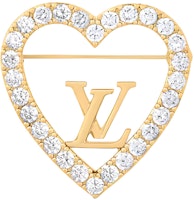 (Women) Louis Vuitton Gold Metal Heart Detail Crystal Brooch for Women. M02163 (Women) Louis Vuitton Gold Metal Heart Detail Crystal Brooch for Women. M02163