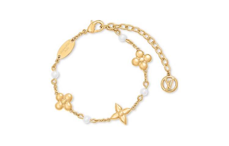 (Women) LOUIS VUITTON Gold Metal Resin Logo Bracelet for Women. M1429A