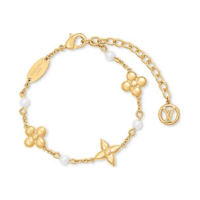 (Women) LOUIS VUITTON Gold Metal Resin Logo Bracelet for Women. M1429A