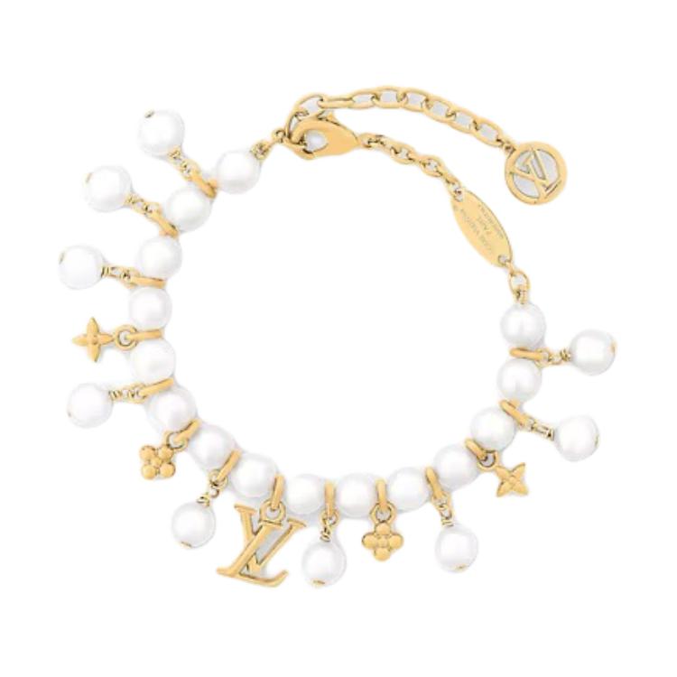 (Women) LOUIS VUITTON Gold Resin Metal Letter Charm Bracelet for Women. M1685A