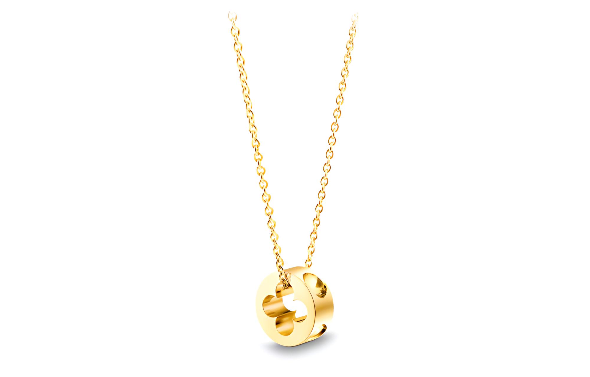 (Women) LOUIS VUITTON Gold Round Hollow 18K Gold Necklace for Women Q93674