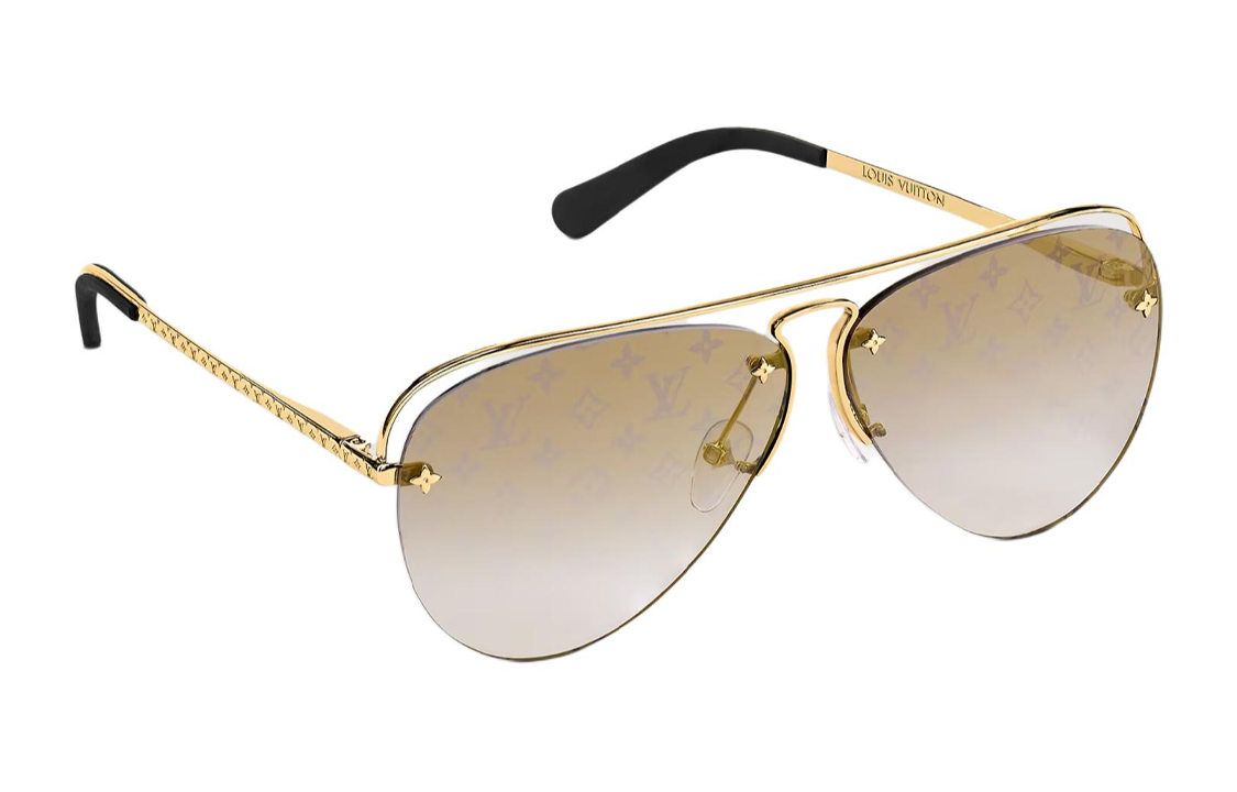 (Women) Louis Vuitton Gold Rubber Pilot Sunglasses for Women with Logo Detailing. Z1366W
