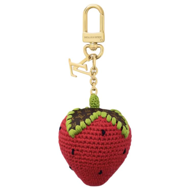 (Women) Louis Vuitton Gold Strawberry Shaped Canvas Keychain for Women M02583