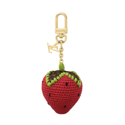 (Women) Louis Vuitton Gold Strawberry Shaped Canvas Keychain for Women M02583