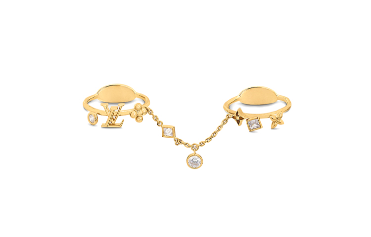 (Women) LOUIS VUITTON Gold Zircon Flower Monogram Asymmetric Ring for Women. M1089S