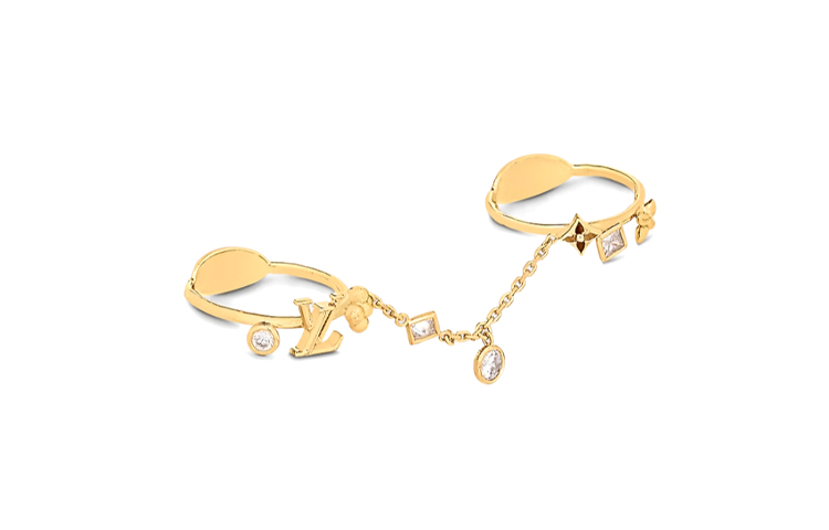 Lookbook (W) LOUIS VUITTON Cincin Wanita Emas Zircon Bunga Monogram Asimetri. M1089S