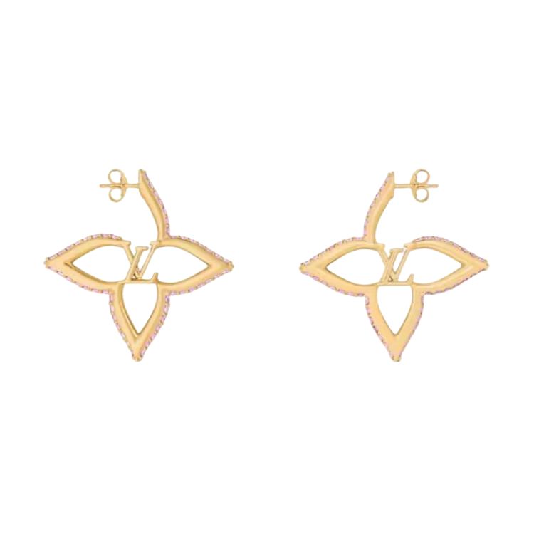 (Women) LOUIS VUITTON Gold Zirconia Metal Hollow Design Earrings for Women M02420