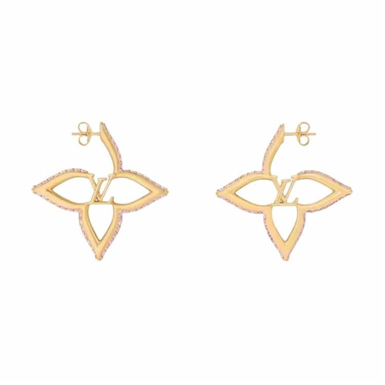 (Women) LOUIS VUITTON Gold Zirconia Metal Hollow Design Earrings for Women M02420 圖 2