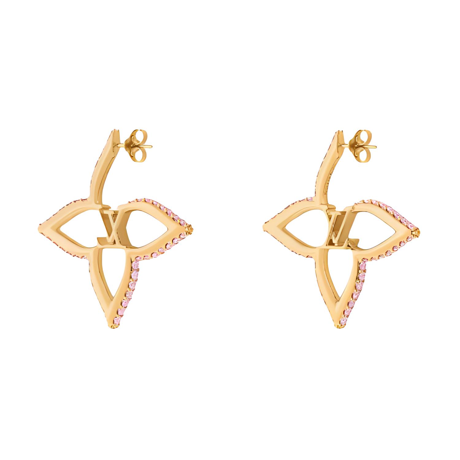 (Women) LOUIS VUITTON Gold Zirconia Metal Hollow Design Earrings for Women M02420 圖 3