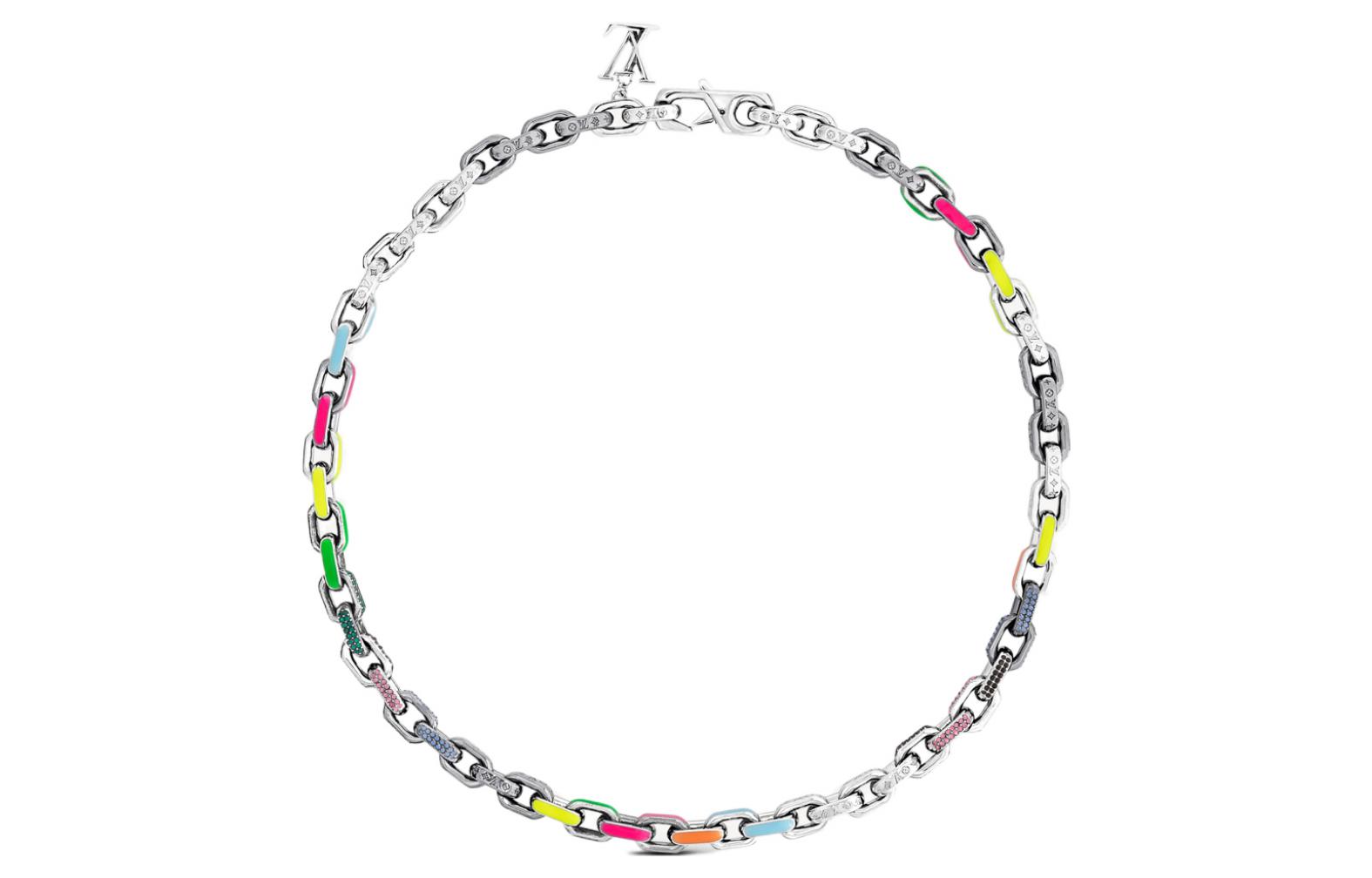 (Women) Louis Vuitton Gradient Metallic Chain Necklace Cuban Link Women Silver/Multi-color MP3329 圖 2