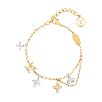 (Women) Louis Vuitton Gram Round Pendant Zircon Metal Bracelet Gold . M1044A