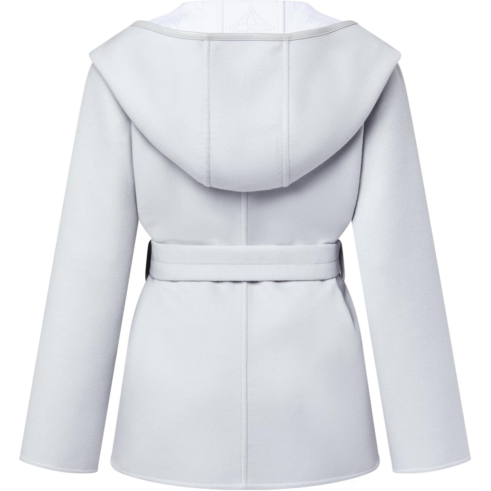 Lookbook (Women) Louis Vuitton Grey Hooded Long-Sleeve Lace-Up Coat 1AGDTD