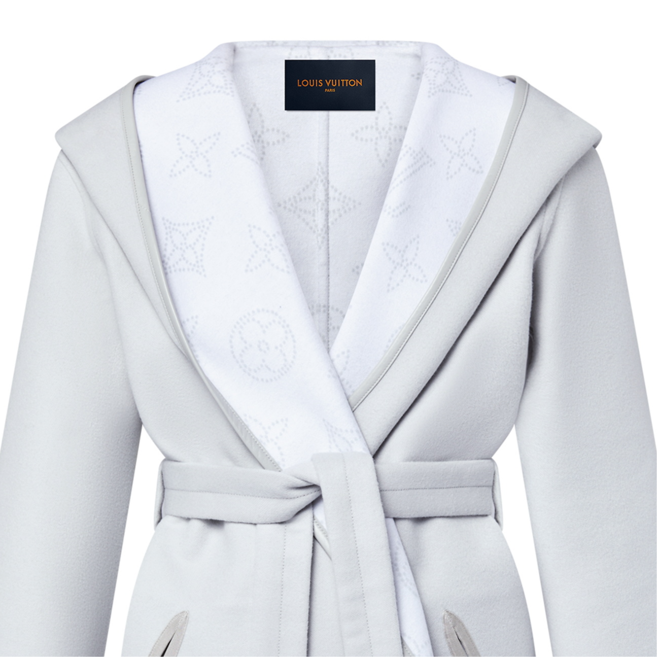 Purchase (Women) Louis Vuitton Grey Hooded Long-Sleeve Lace-Up Coat 1AGDTD