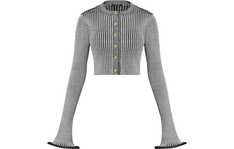 (Women) LOUIS VUITTON Grey Logo Ribbed Wool Knit Sweater. 1A9MUZ