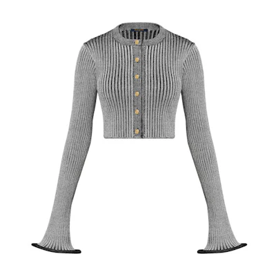 (Women) LOUIS VUITTON Grey Logo Ribbed Wool Knit Sweater. 1A9MUZ