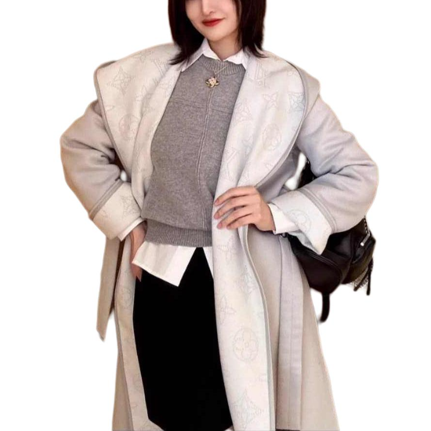 (Women) LOUIS VUITTON Grey Wrap-Style Long Coat 1AGBFD 圖 5
