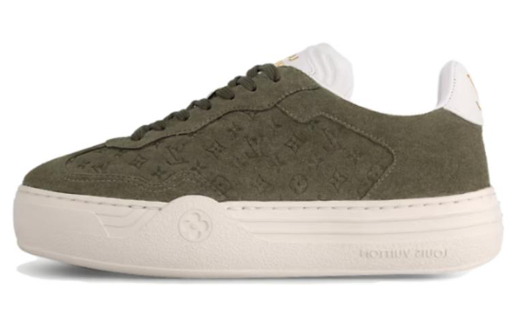 Buy LOUIS VUITTON 時尚 皮革 圓頭繫帶厚底 低筒 運動鞋 女士款 綠色