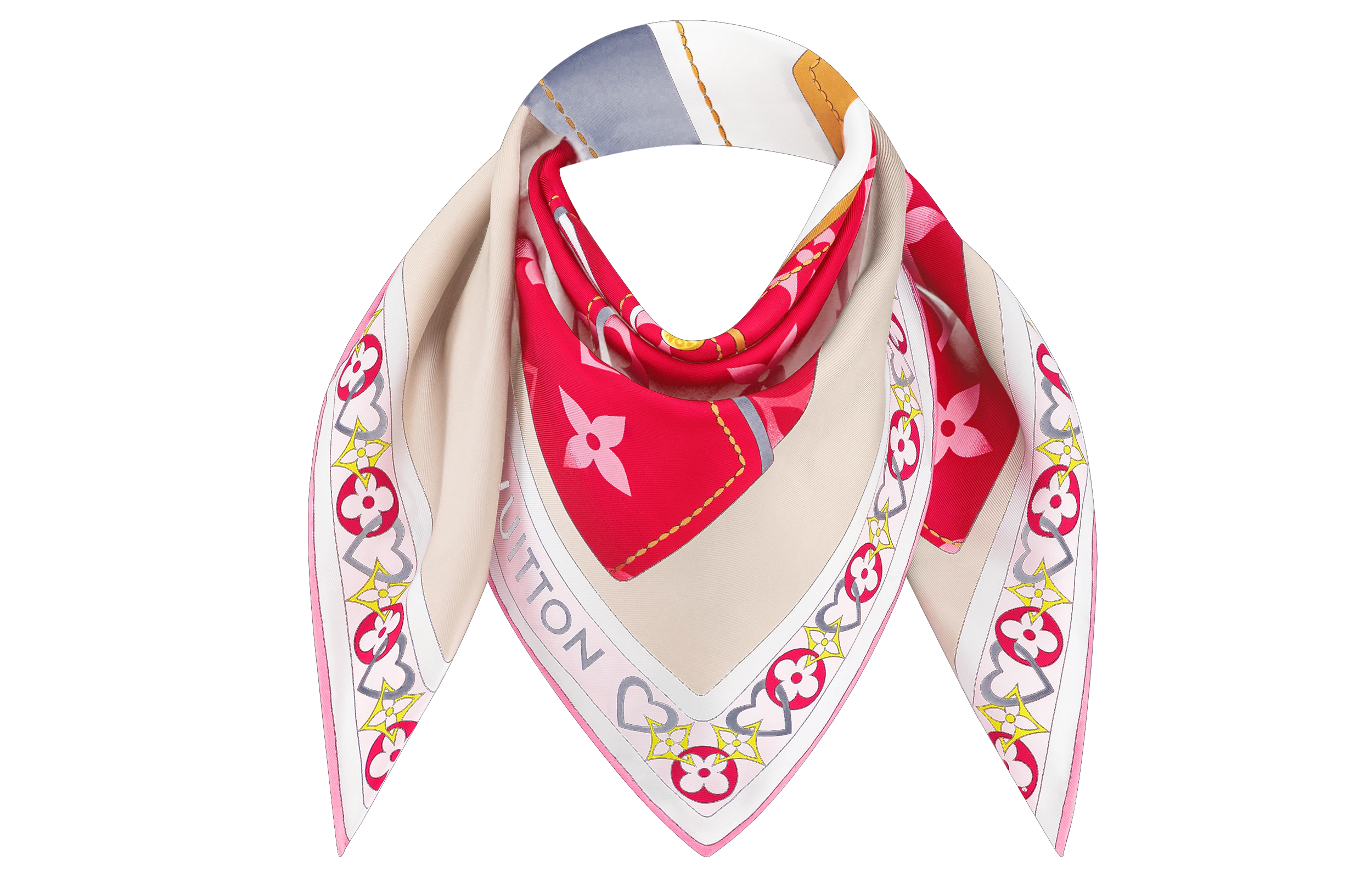 Shop (Women) Louis Vuitton Heart Print Silk Scarf for Women - Minimalist Fashion Accessory M78061