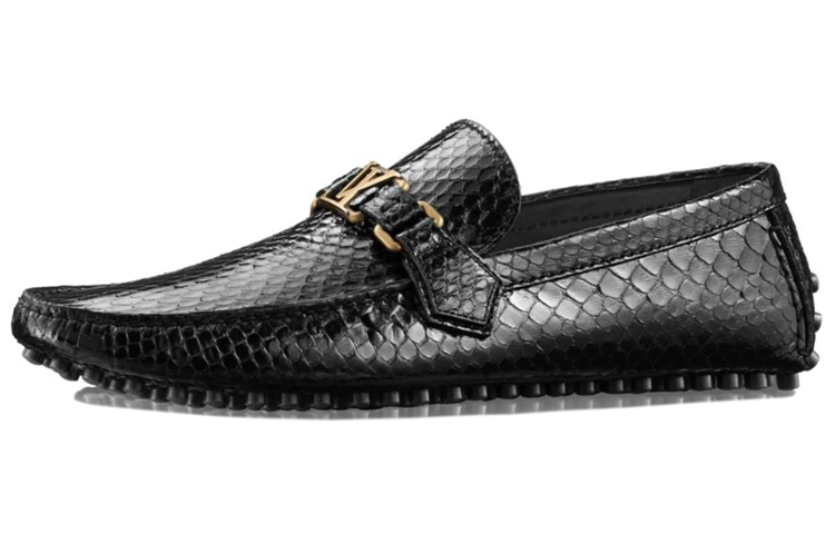 (Women) Louis Vuitton Hockenheim Moccasin 'Black Patent Snakeskin' 1A37PJ