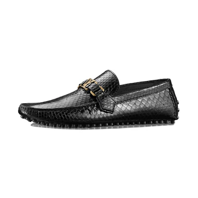 (W) LV Hockenheim Moccasin 'Black Patent Snakeskin'