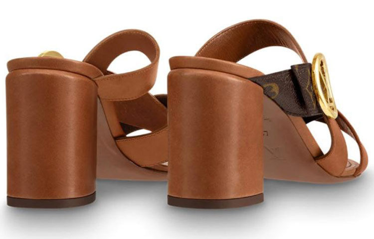 Shop (W) Louis Vuitton Horizon 'Brown Calfskin High-Heeled Mule' - Tumit Tinggi Kulit Perang 1A5BZL