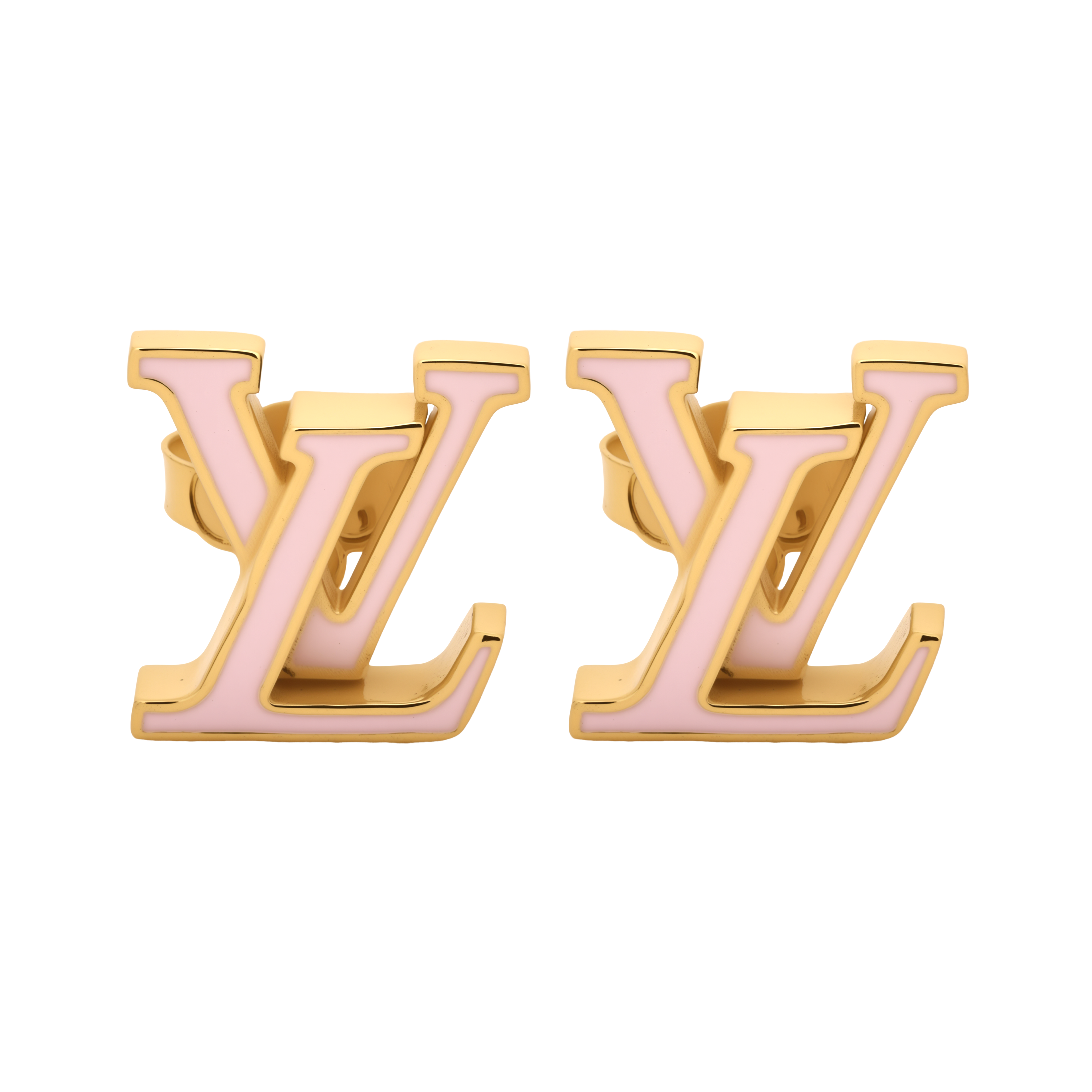 (Women) Louis Vuitton Iconic LV Logo Metal Earrings Gold/Pink  Fashion Jewelry M01136
