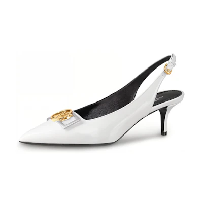(W) LV Insider 'Patent Calfskin Open-Back High Heel' White