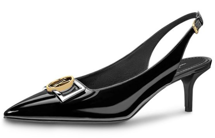 (Women) Louis Vuitton Insider 'Patent Calfskin Open-Back High Heels' Black 1A66BX