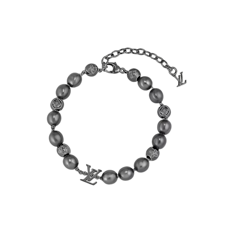(Women) Louis Vuitton Interlocking Monogram Pearl Metal Bracelet Silver  Accessory M0995A