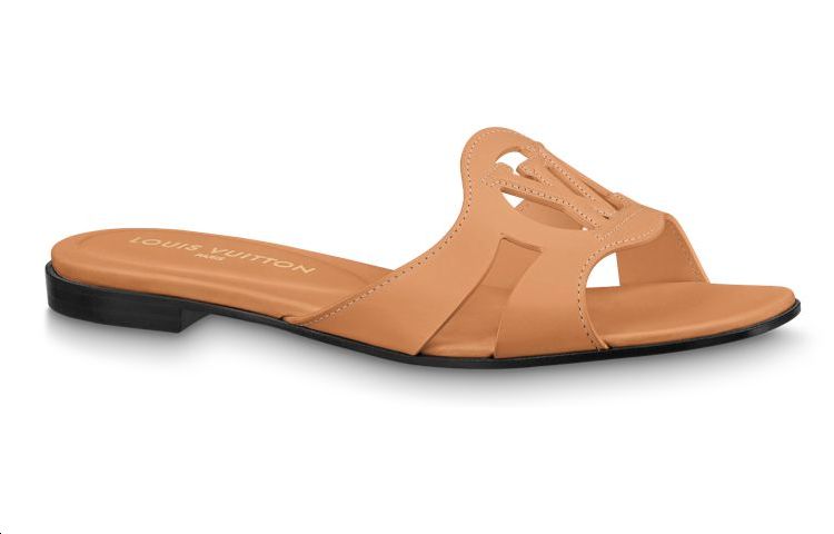 Shop LOUIS VUITTON 路易威登 Isola 皮革 平跟套腳 時尚涼拖 女款 棕色