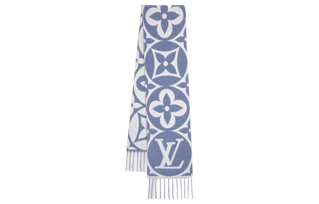 (Women) LOUIS VUITTON Jacquard Knit Wool Scarf  Blue M79214 圖 2
