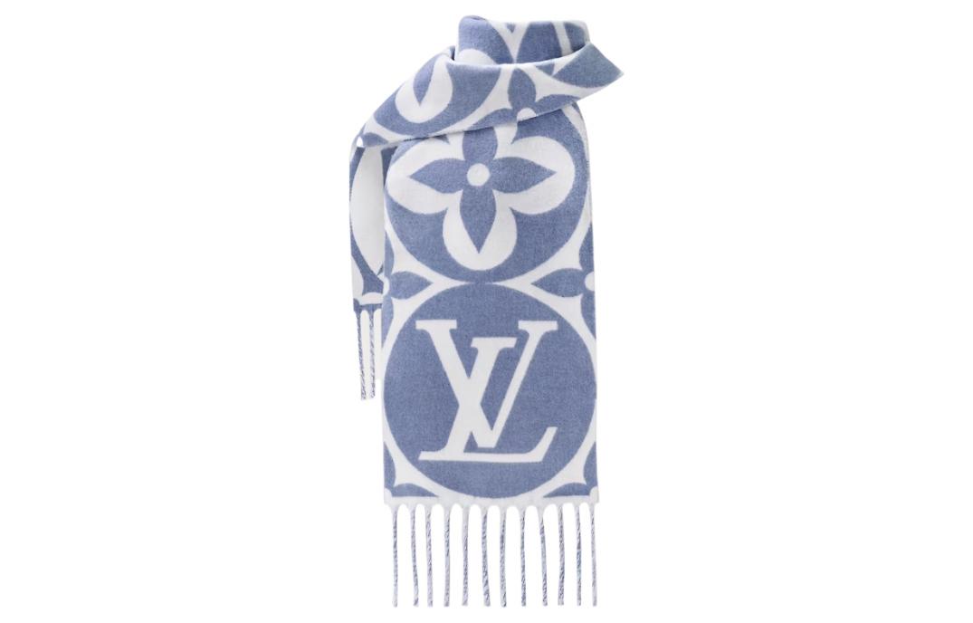 (Women) LOUIS VUITTON Jacquard Knit Wool Scarf  Blue M79214 圖 3