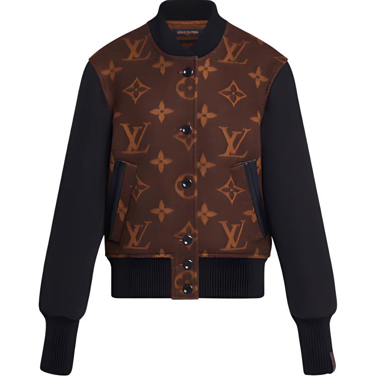 (Women) LOUIS VUITTON Jacquard Patchwork Brown Single-Breasted Aviator Jacket Women. 1A9DJ7