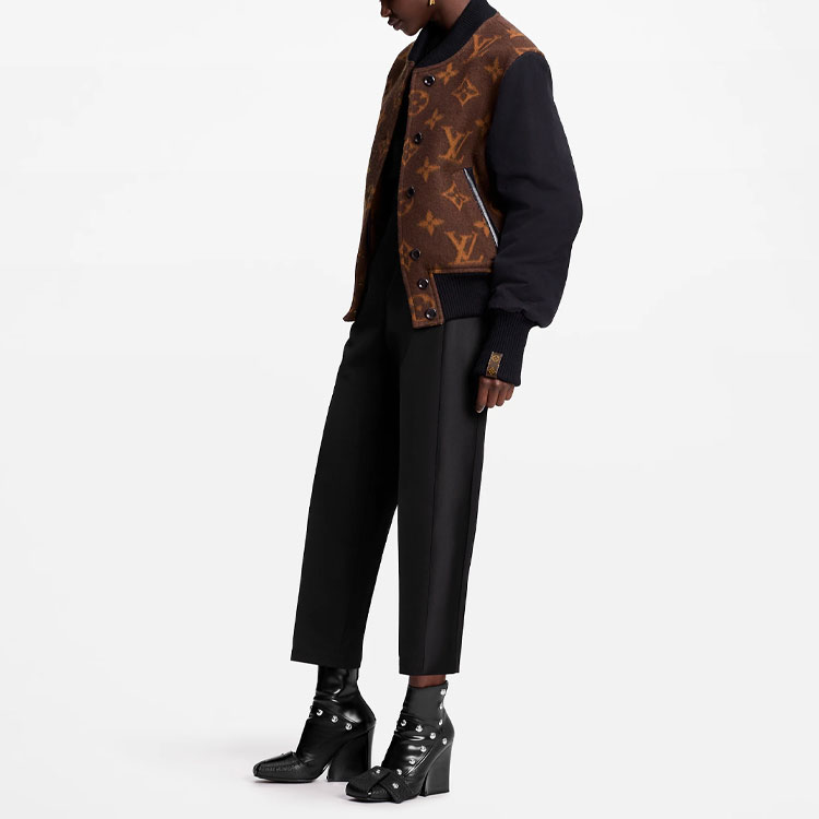 Details for (W) 路易威登 女士單排扣飛行員外套 棕色提花拼布設計 1A9DJ7