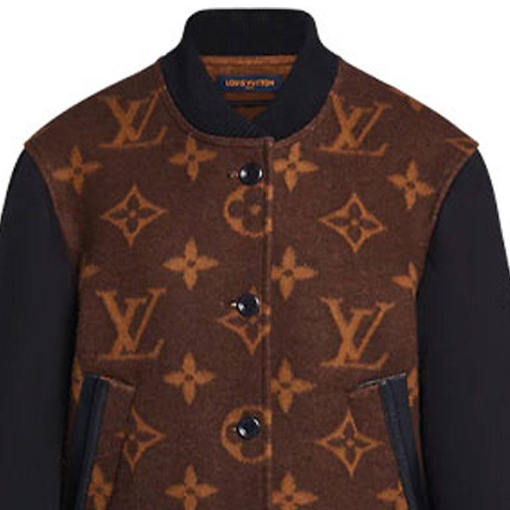 Sizing (W) 路易威登 女士單排扣飛行員外套 棕色提花拼布設計 1A9DJ7