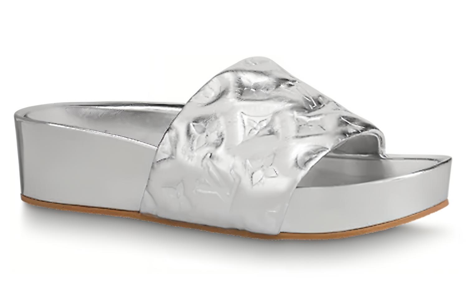 Order 路易威登 巨型厚底 一字皮革涼鞋 女款 銀色