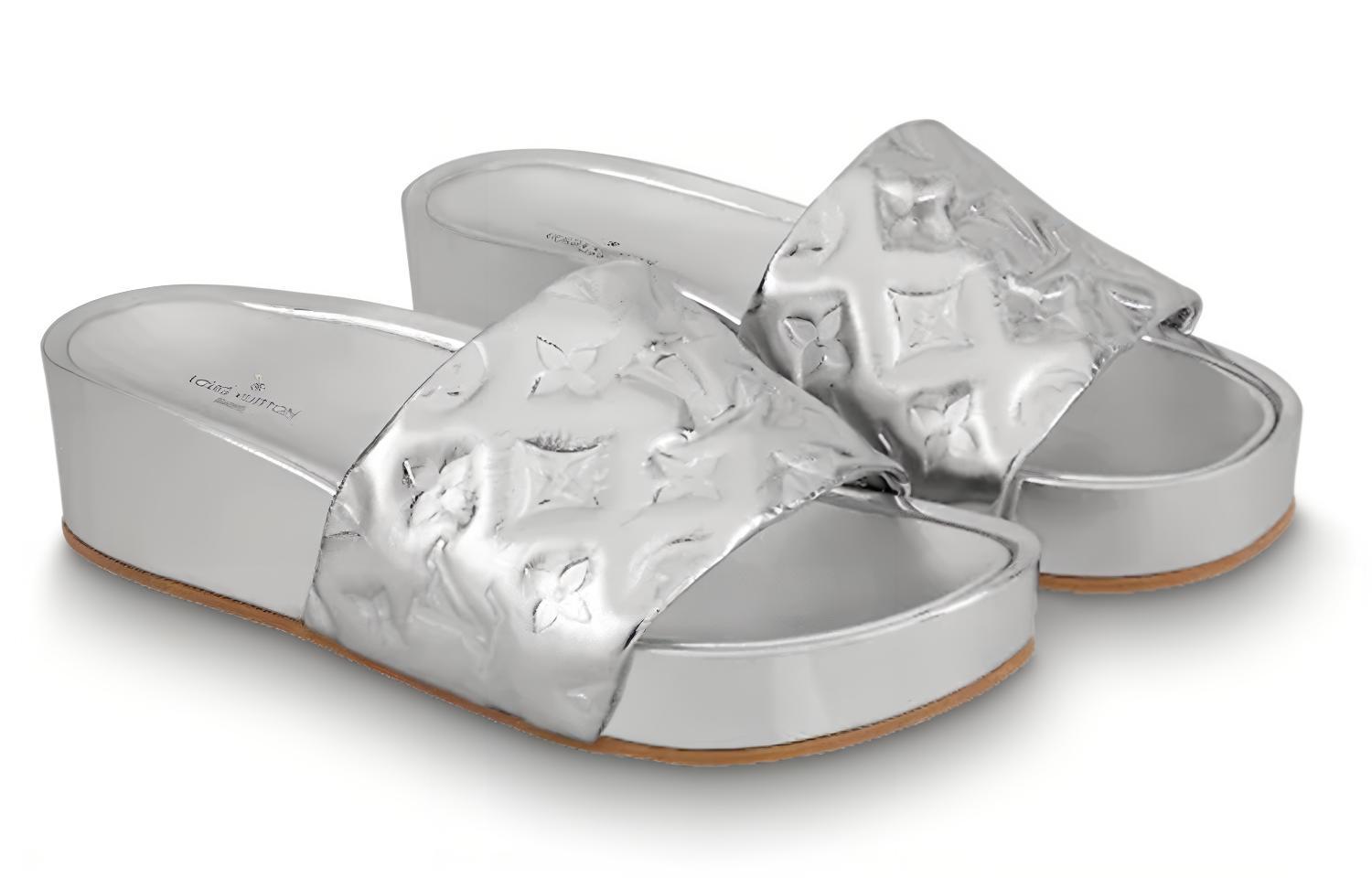 Lookbook 路易威登 巨型厚底 一字皮革涼鞋 女款 銀色