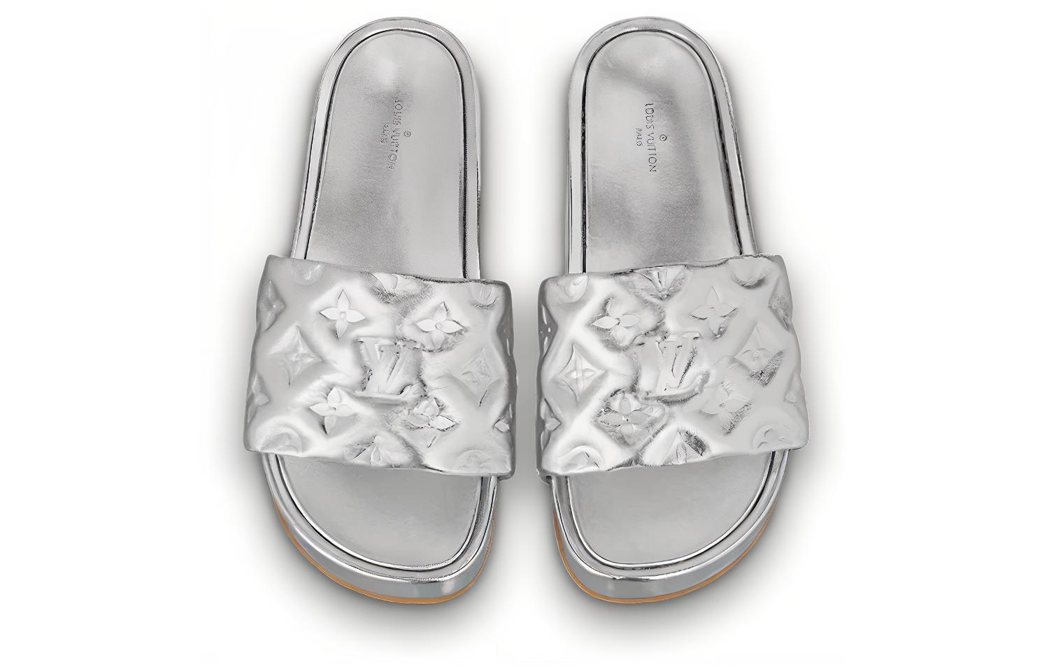 Shop 路易威登 巨型厚底 一字皮革涼鞋 女款 銀色