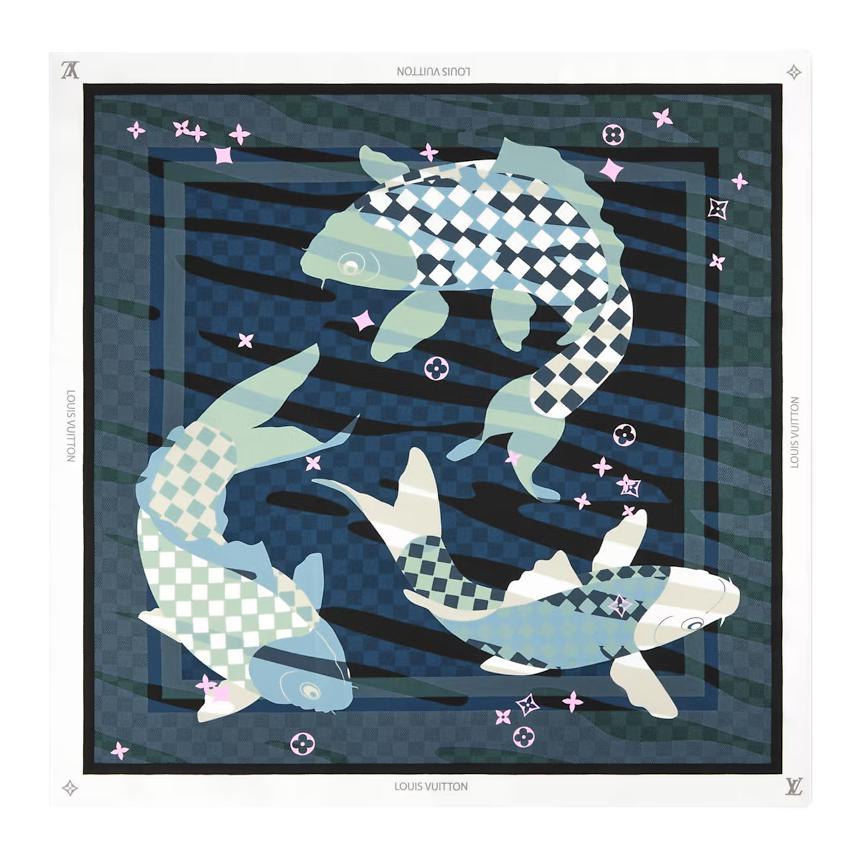 (Women) LOUIS VUITTON Koi Pattern 'Good Luck' Silk Scarf Multicolor  Accessory M96889 圖 2