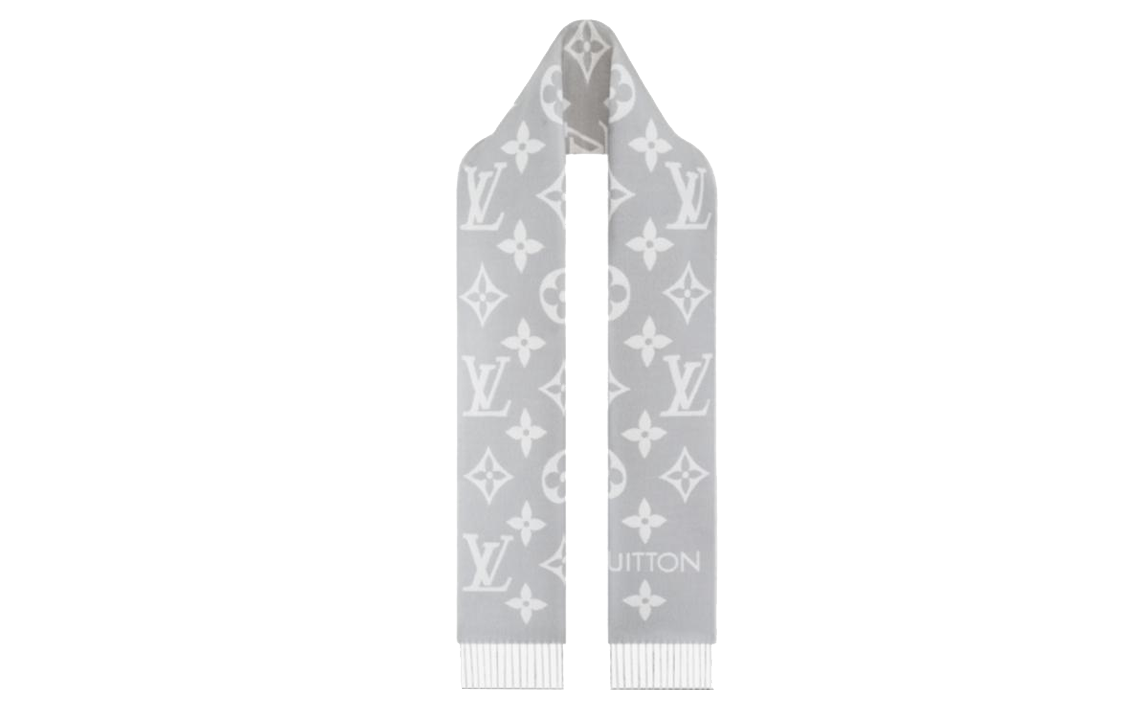 (Women) Louis Vuitton Large Logo Print Wool Fringe Scarf Grey  Fashion M77727 圖 3