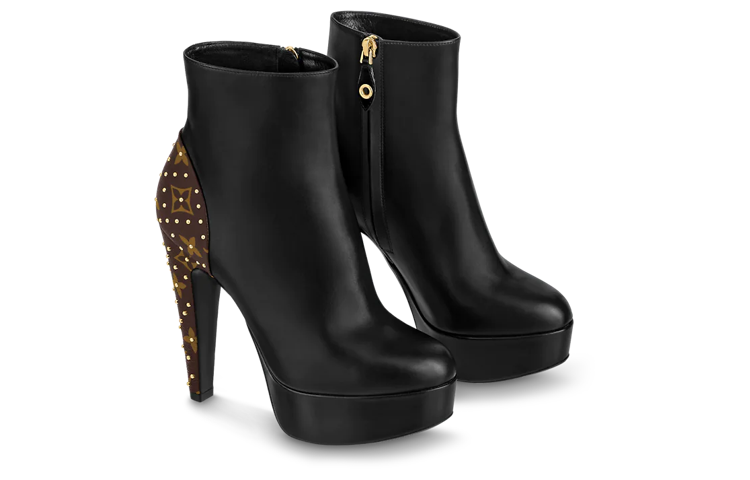 Order (W) Bota de Cuero Louis Vuitton Tobillera con Cremallera Lateral Negra 1AAZUW