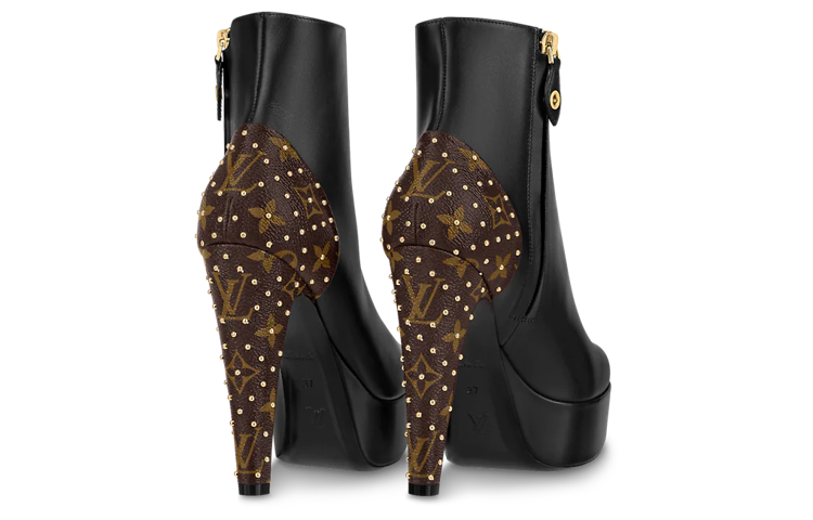 Lookbook (W) Bota de Cuero Louis Vuitton Tobillera con Cremallera Lateral Negra 1AAZUW