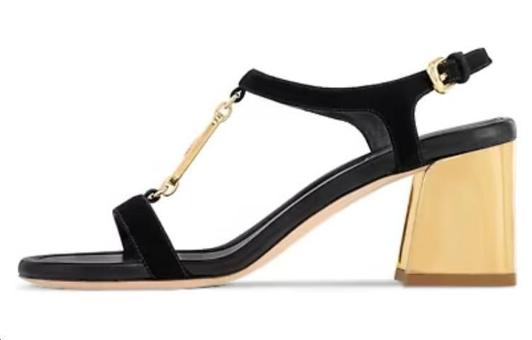 (Women) Louis Vuitton Leather Buckle Chunky Heel Round Toe Fashion Slide 6.5cm 'Black' 1ABIGM